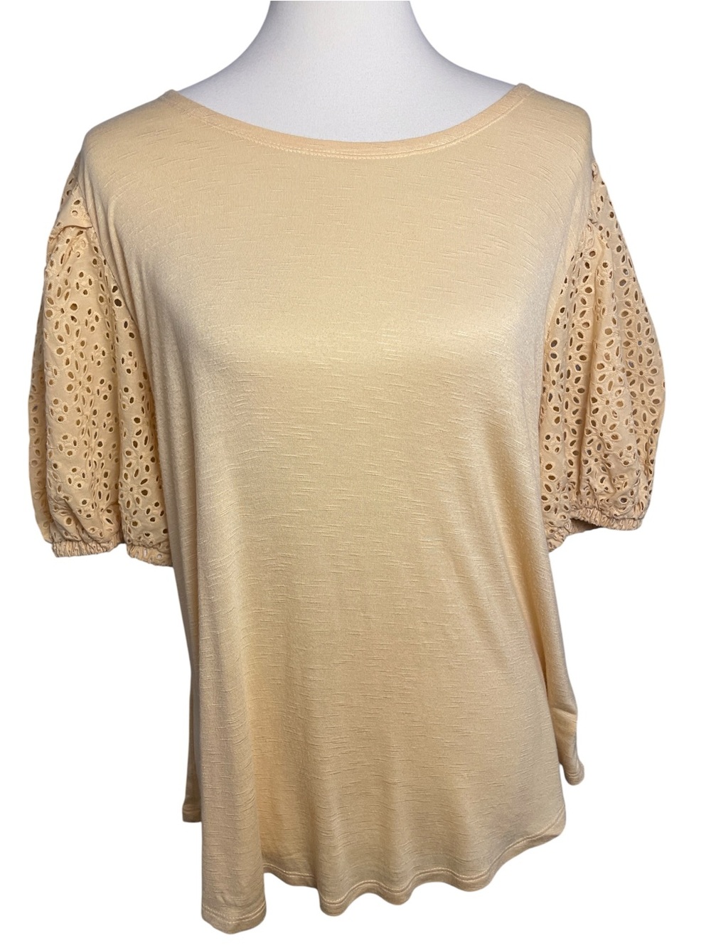 Women's Pale Yellow Puff-Sleeve Knit Top - Picture 2 of 6